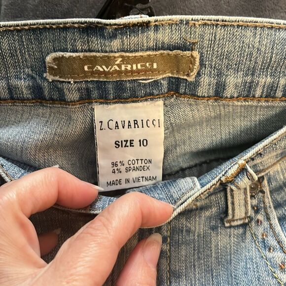 Vintage Z Cavaricci 90s Embellished Beaded Floral Straight Leg Denim Women’s 10 - Picture 3 of 11